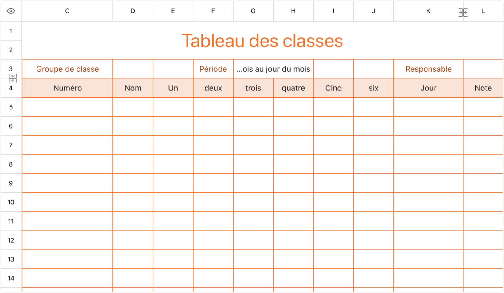 Tableau des classes 1